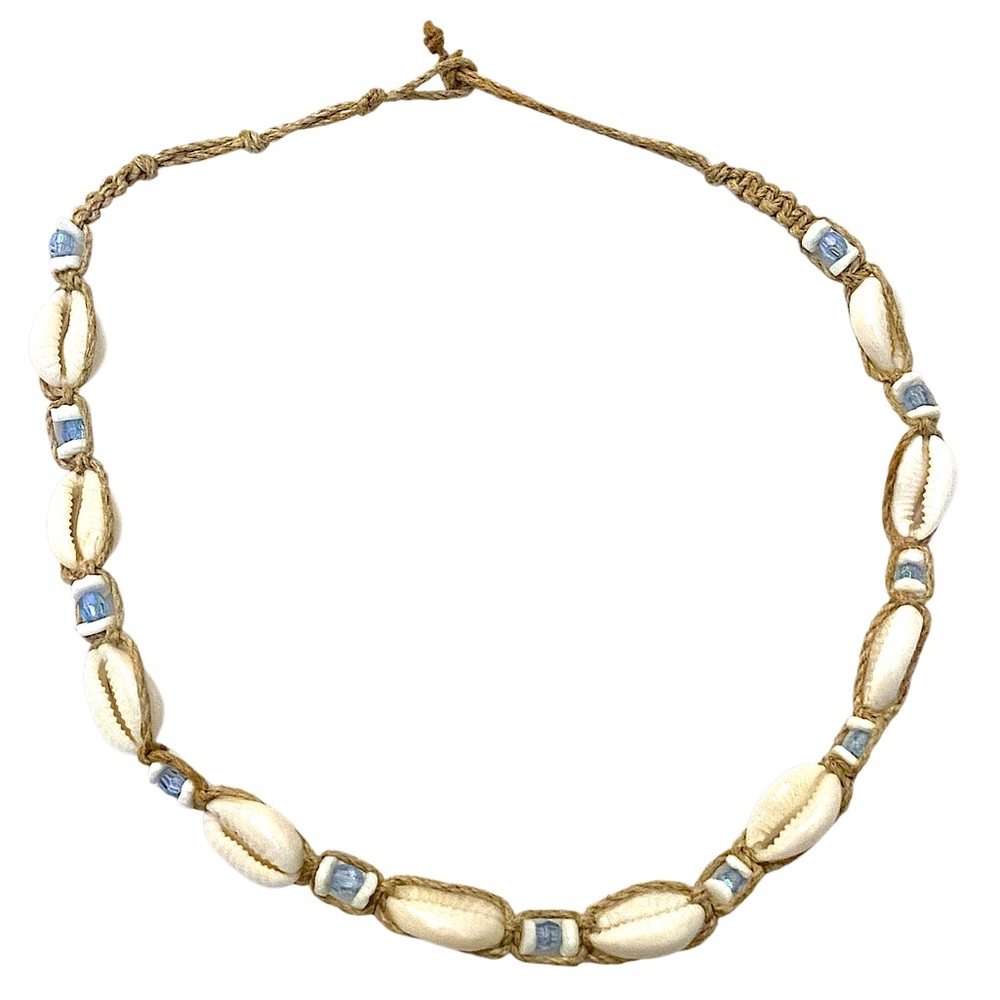 90s Vintage Cowrie Shell Beachy Hemp Choker Necklace